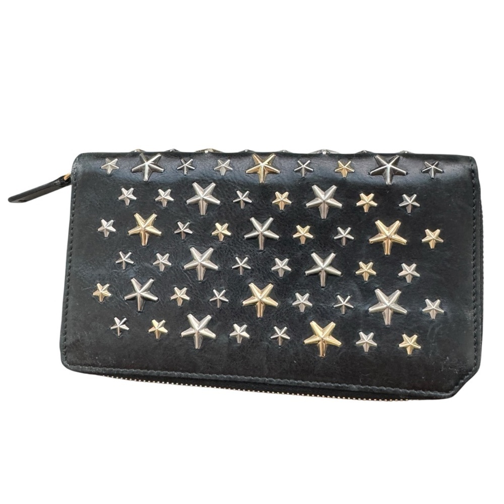 JIMMY CHOO Carnaby Star Studs Zip Around Wallet Long